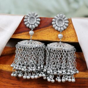 Long and Big Oxidised Silver Pakistani Banjara Jhumka Earrings
