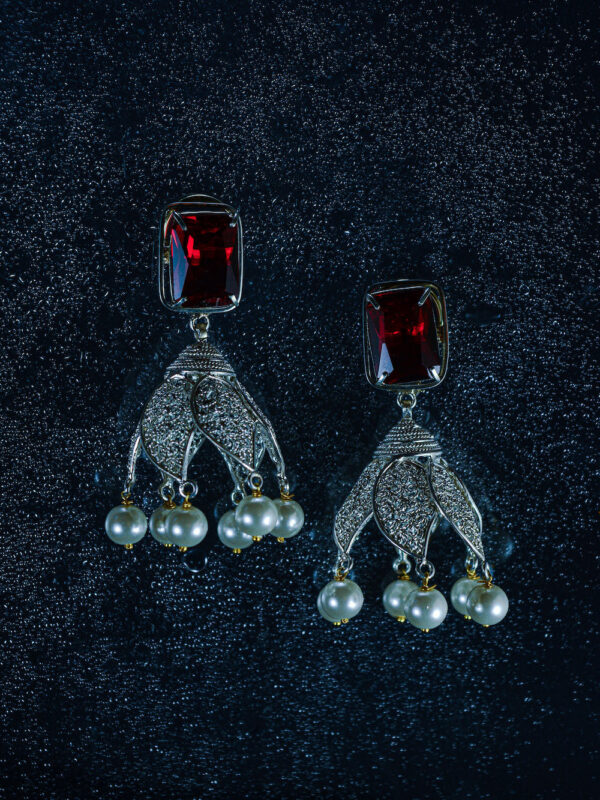 Lotus Crystal & Pearl Earrings - Image 2