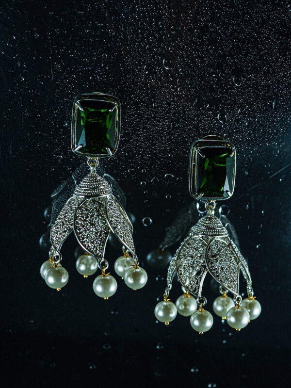 Lotus Crystal & Pearl Earrings - Image 3