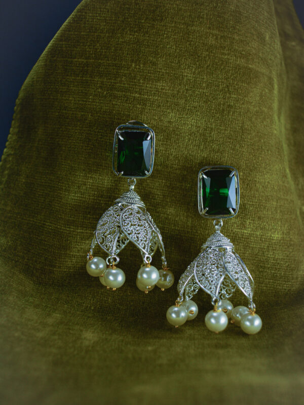 Lotus Crystal & Pearl Earrings - Image 4