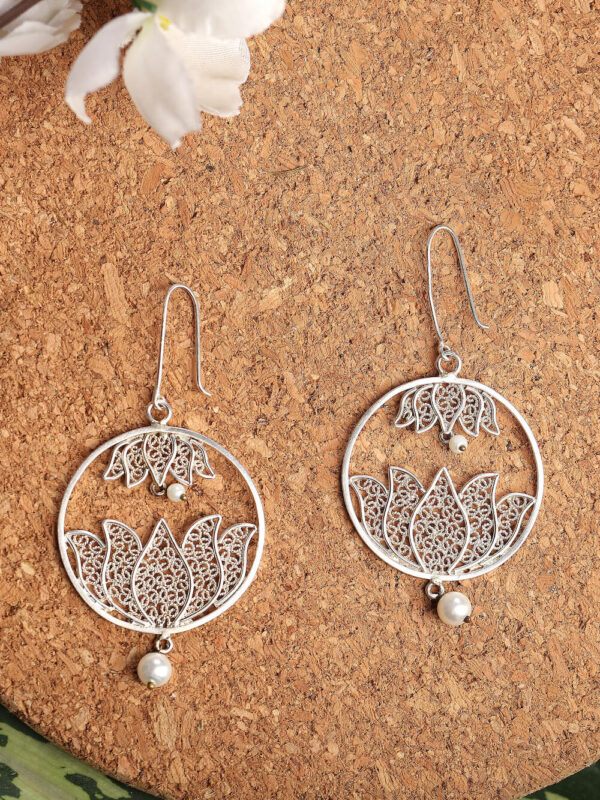 Lotus Pearl Circular Earrings - Image 2