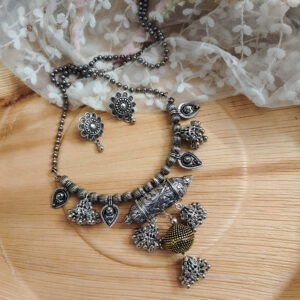 Mannat long Oxidized Necklace Earrings Set