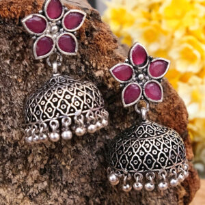 Meher Indian Oxidised Silver Jhumki Earrings