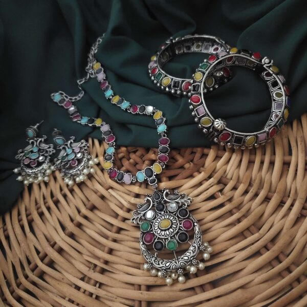 Multicolor necklace earrings set with Bangles Pair
