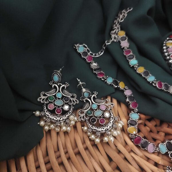 Multicolor necklace earrings set with Bangles Pair - Image 2