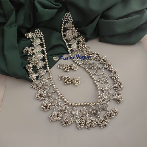 NIMRAT Oxidised Long Jhumki Necklace Earrings Set