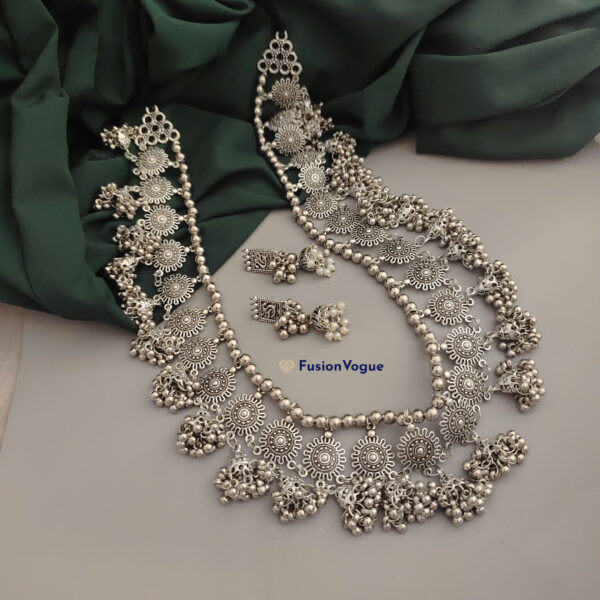 NIMRAT Oxidised Long Jhumki Necklace Earrings Set - Image 2