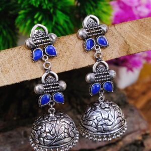 Nihar Jhumka- Oxidised Silver Plated Floral Motifs Jhumka Jhumki Earrings