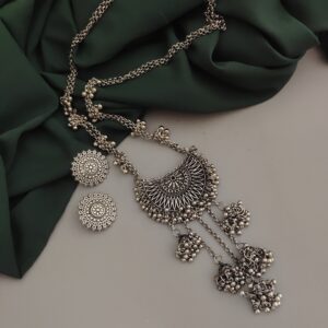 Noor Oxidised Long Chain Necklace Earrings Set