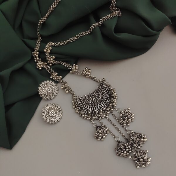 Noor Oxidised Long Chain Necklace Earrings Set