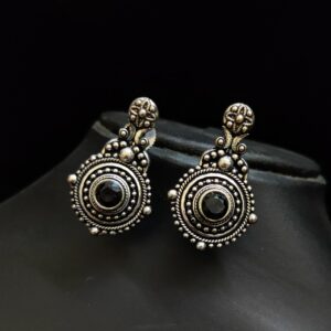 Oxidised Antique Polish Black Stone German Silver Earrings