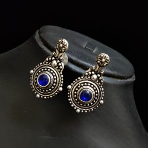 Oxidised Antique Polish Blue Stone German Silver Earrings