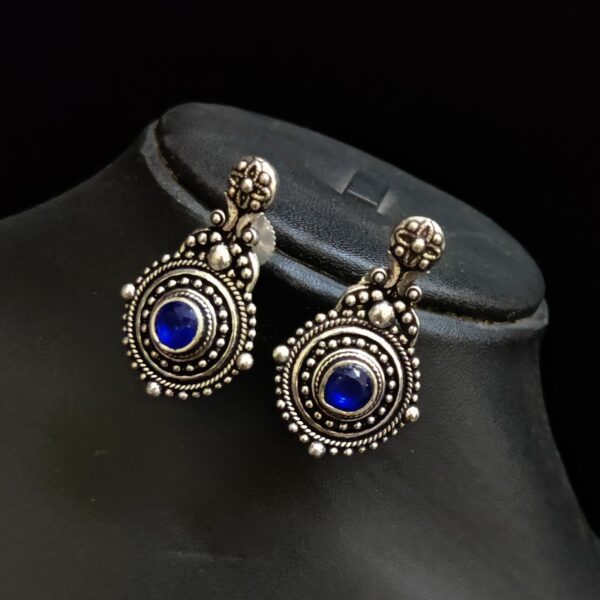 Oxidised Antique Polish Blue Stone German Silver Earrings