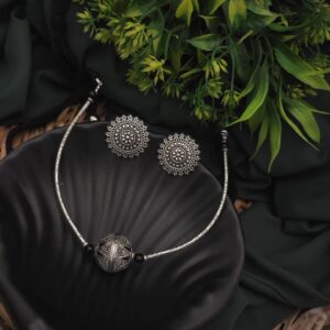 Oxidised Ball Hasli Necklace Earrings Set