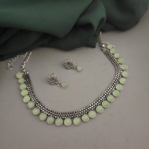 Oxidised Beads Choker Necklace Earrings Set-2