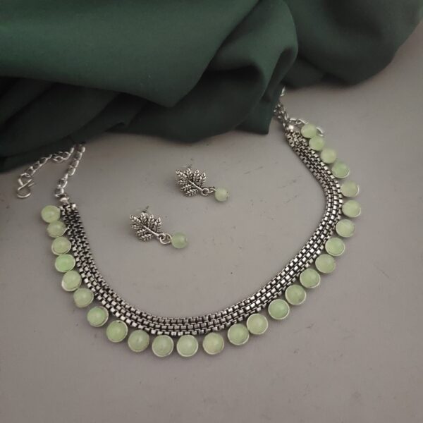 Oxidised Beads Choker Necklace Earrings Set-2 - Image 2