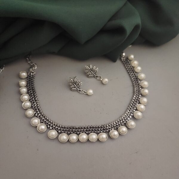 Oxidised Beads Choker Necklace Earrings Set-2 - Image 3
