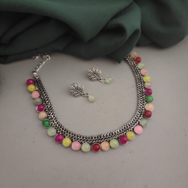 Oxidised Beads Choker Necklace Earrings Set-2 - Image 4
