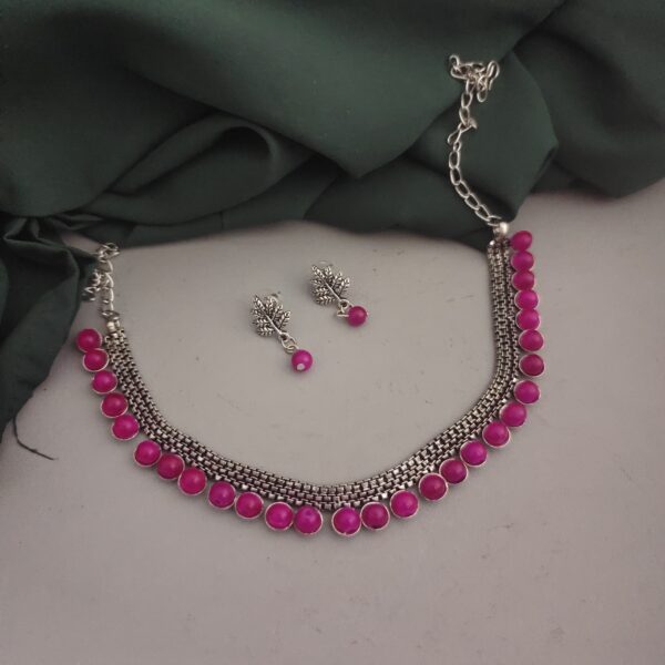 Oxidised Beads Choker Necklace Earrings Set-2 - Image 5