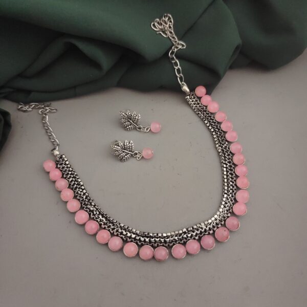 Oxidised Beads Choker Necklace Earrings Set-2 - Image 6