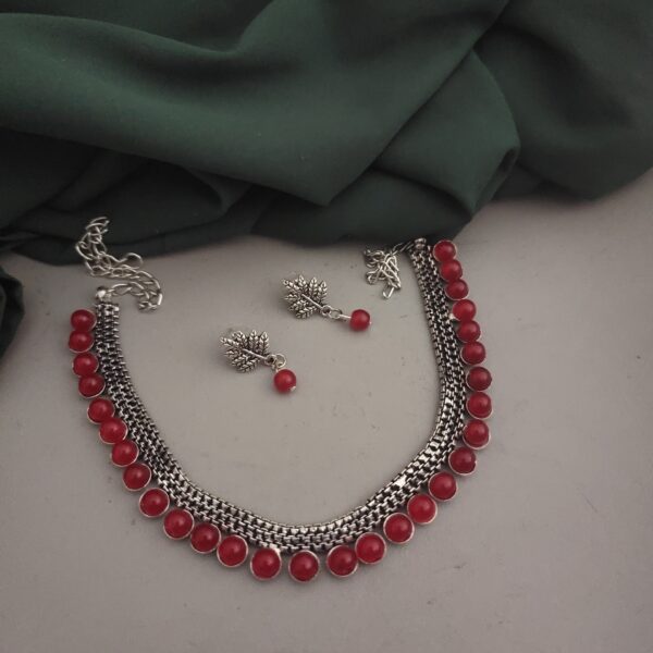 Oxidised Beads Choker Necklace Earrings Set-2 - Image 7