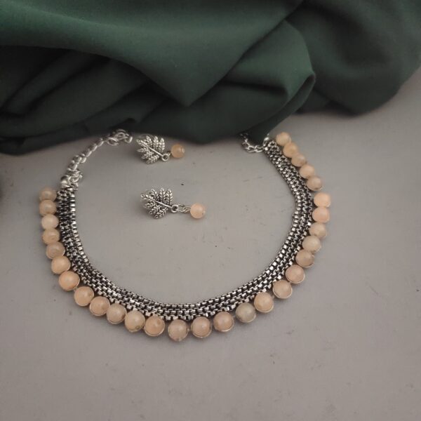 Oxidised Beads Choker Necklace Earrings Set-2 - Image 8