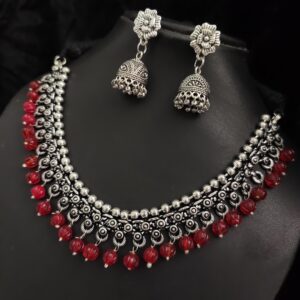 Oxidised Beads German Silver Necklace Earrings Set