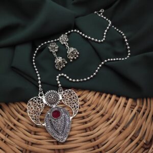Oxidised Chain Necklace Earrings Set