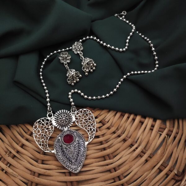 Oxidised Chain Necklace Earrings Set