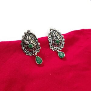 Oxidised Cute Lightweight antique finish Green stone earrings