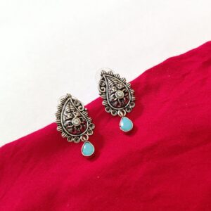 Oxidised Cute Lightweight antique finish firoza stone earrings