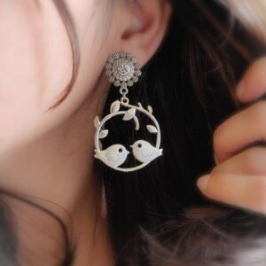 Oxidised Cute Love Birds Silver Plated earrings