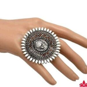 Oxidised Durga Adjustable Ring for women
