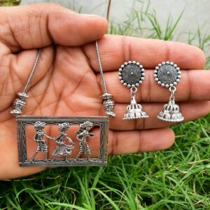 Oxidised German Silver Chain Pendent earrings set-03