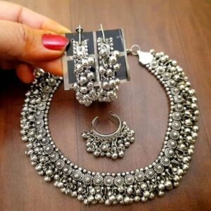 Oxidised Ghungroo Necklace Earrings n ring Combo set