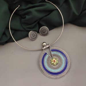 Oxidised Hasli Necklace Earrings Set