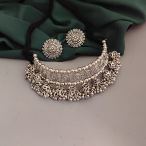 Oxidised Jhumki Choker Necklace Earrings Set