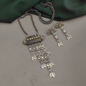 Oxidised Long Chain Necklace Earrings Set-2