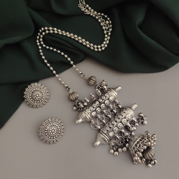 Oxidised Long Chaoin Tribal Necklace Earrings Set