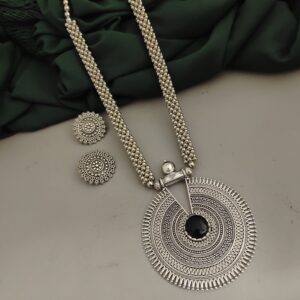 Oxidised Long Ghungroo Necklace Earrings Set