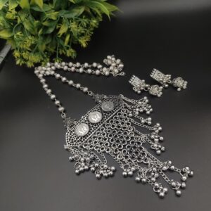 Oxidised Long chain Necklace Earrings Set-1