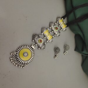 Oxidised Meenakari Tie Necklace Earrings Set