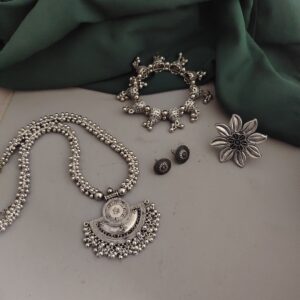 Oxidised Necklace Earrings Ring Bracelet Combo-1