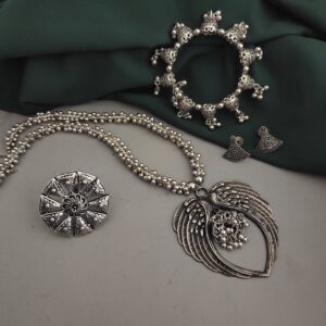 Oxidised Necklace Earrings Ring Bracelet Combo-4
