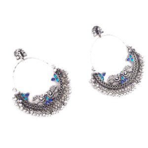Oxidised Peacock Stud Dangle Earrings Blue