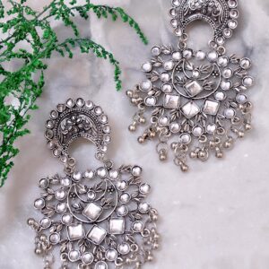 Oxidised Silver Chandbali Dangle Earrings