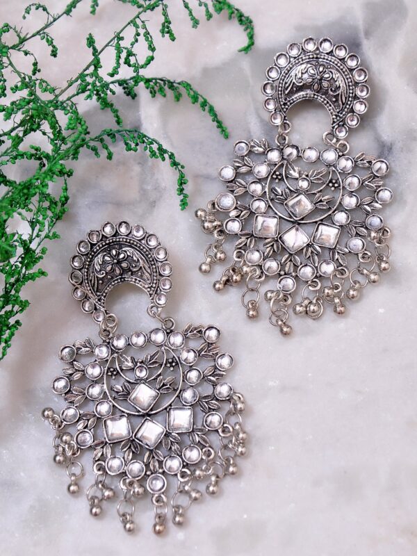 Oxidised Silver Chandbali Dangle Earrings