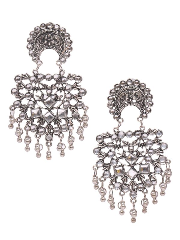 Oxidised Silver Chandbali Dangle Earrings - Image 2