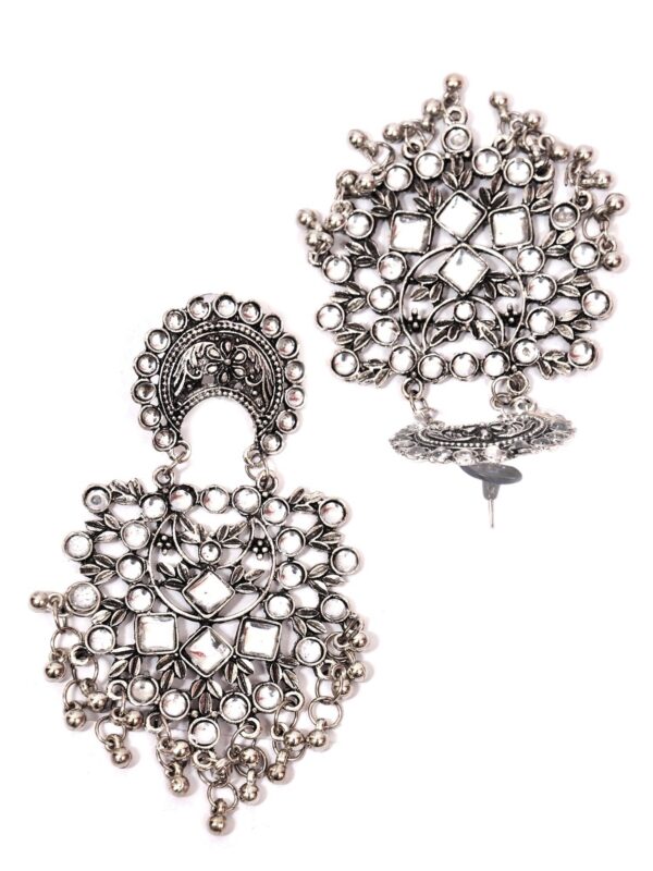 Oxidised Silver Chandbali Dangle Earrings - Image 3