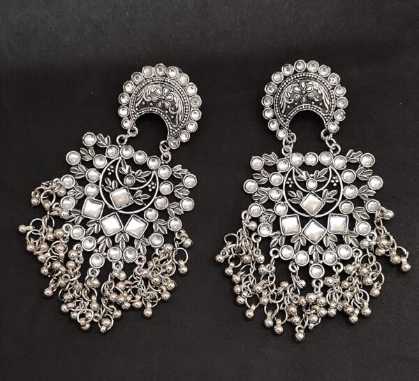 Oxidised Silver Chandbali Dangle Earrings - Image 4